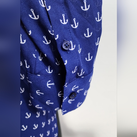 ♥️ EXPRESS PORTOFINO SHIRT BUTTON DOWN - NAVY BLUE ANCHOR PRINT WOMEN'S SIZE S|P - Picture 5 of 14